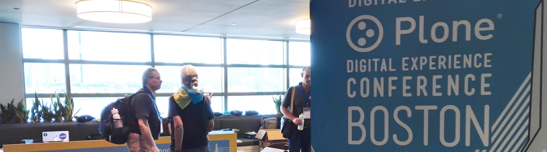 Foyer of the Plone Digital Experienece Conference 2016 at The Micrososft NERD Center in Boston